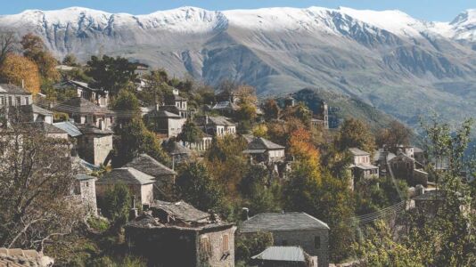 View of the traditional village of Sirako in Epirus, Greece discover Tzoumerka with MotoGreece