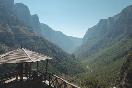 view of Vikos gorge from the west end, at the Vikos village