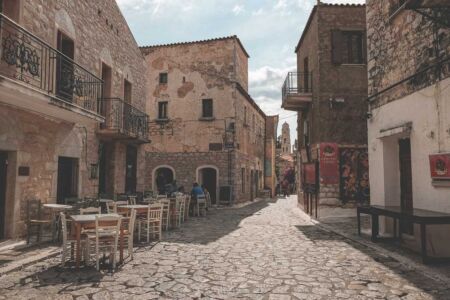 in the cobblestone streets of Areopolis