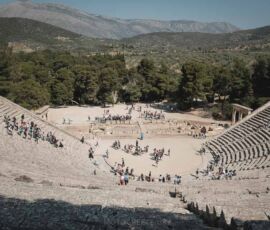 the ancient theater of Epidaurus, on tour with MotoGreece view of the ancient theater of Epidaurus, photo by MotoGreece
