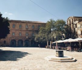 Nafplion old town's main square, visiting with Motogreece