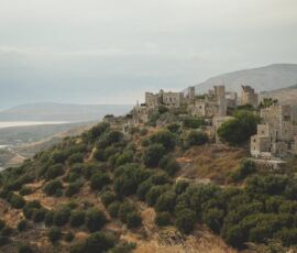 the abandoned medieavel Vatheia, on tour with MotoGreece