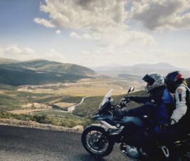 riding on rolling hills with views, heading to Delphi. On tour with MotoGreece