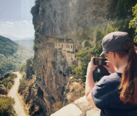 Kipinas monastery in Tzoumerka, on tour with MotoGreece drone view of a section of the climb to Baros pass, on tour with MotoGreece