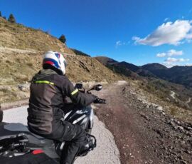 Damaged road surface in Tzoumerka, on tour with MotoGreece