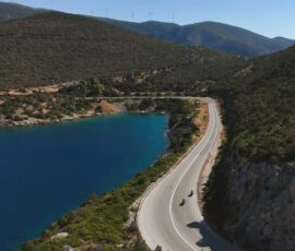 view of the coastal road between Nafpaktos and Itea, on tour with MotoGreece